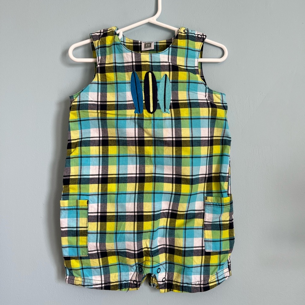 Carter's Blue Yellow Green Plaid One-Piece Romper